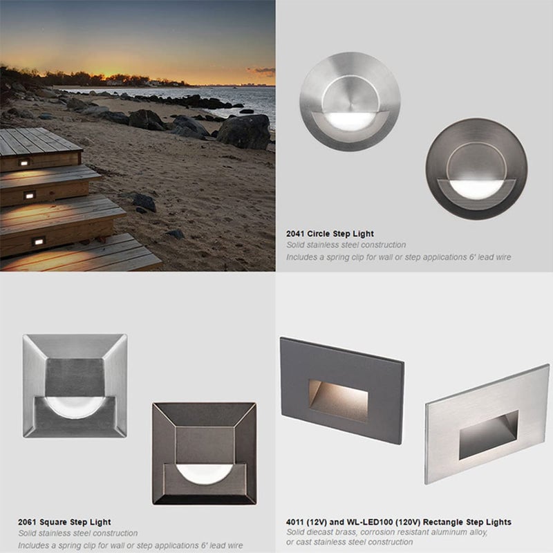 WAC Lighting إضاءة المناظر الطبيعية WAC، ضوء خطوة وحائط أفقي داخلي أو خارجي LED 12V 3000K دافئ مع LED مدمج باللون الأبيض - Image 2